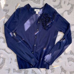 Loft Blue Cardigan Flower Appliqué Sz M